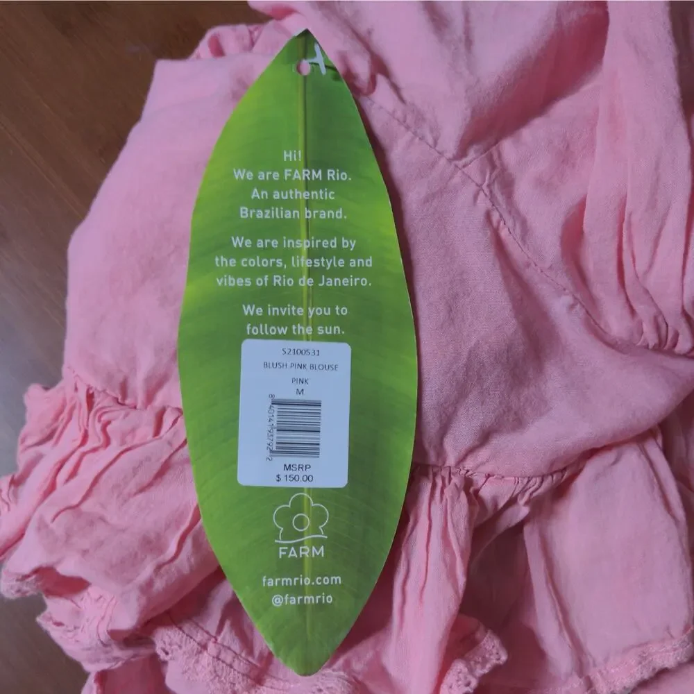 Farm Rio Puff-sleeve Ruffle Cotton Blouse In Pink – Size M– NWT